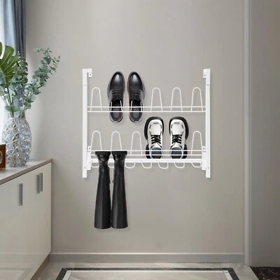 3 Tier Wall Mounted Shoe Rack, White Metal Wire Boot Rack Hanging Shoe Organizer - Image 1 of 4