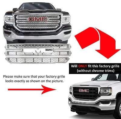 Хромированная накладная решетка для 2016 2017 2018 GMC Sierra 1500 (только база и SLE!) - Изображение 1 из 4