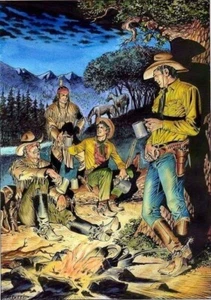 PLAQUE MÉTAL cowboys far west   30 X 20 CM - Imagen 1 de 4