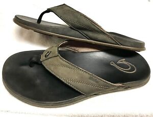 Olukai Pikoi Leather Charcoal Sandals Flip Flops Men’s Size 9