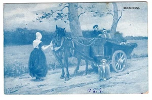 Vintage Postcard- Middleburg- Man, Woman, Horse w/ Milk Wagon- J.G.Gerstenhauer - Picture 1 of 2