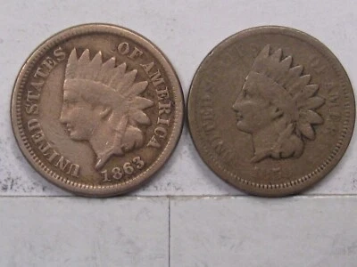 2 Copper/Nickel Indian Head Pennies 1859 & 1863.  #20 - Image 1 of 4