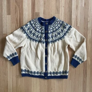 O. Allers Hand Knit Pure New Wool Fair Isle Cardigan Sweater Womens Small - Picture 1 of 7