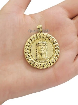 10k yellow gold charm pendant Jesus Head Cuban Link style for chain,Real 10kt  - Image 1 of 4