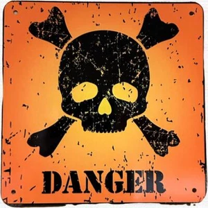 DANGER with SKULL & CROSSBONES 6"x6" Novelty Aluminum Parking Sign for Wall Door - Picture 1 of 2