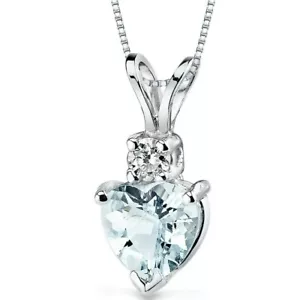 "Colgante de aguamarina y diamantes en forma de corazón de 0,75 quilates en oro blanco de 14 K, 18" - Imagen 1 de 5