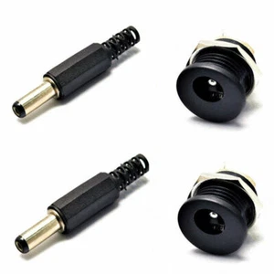 2Pairs 5.5x2.1mm DC Power Jack Plugs + Round Sockets Outlets,CCTV LED Arduino Pi - Picture 1 of 3