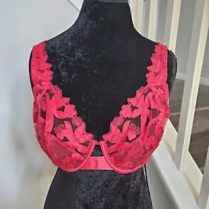 Victoria’s Secret Very Sexy Unlined Floral Embroidered Demi Bra Red 38 DD - Picture 1 of 7