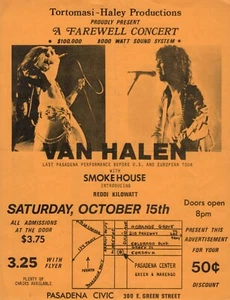 Volante de concierto en vivo original de Van Halen 15 de octubre de 1977 Eddie David Lee Roth - Imagen 1 de 1