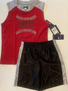 NWT Boys 6 NIKE Athletic Sleeveless POWER HITTER Sleeveless Cotton TOP & SHORTS - Picture 1 of 3