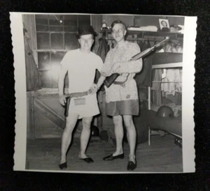 Vintage WWII 2 Unusual Men Playing Dress Up Gangster Strike A Pose Photo C6-1-G - Picture 1 of 4