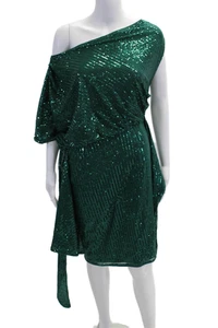 Grace Karin Womens Sequin Short Sleeve Zip Up 36"One Shoulder Dress Green Size M - Picture 1 of 6