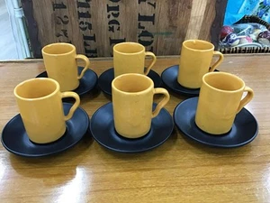RETRO Ray Cook Orange & Black Cup Set x 6 - Australian Pottery - Picture 1 of 4