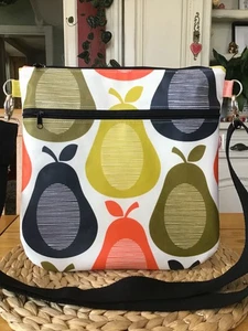 Medium Cross body bag -new- HANDMADE -Orla Kiely Scribble Pear Oilcloth - Picture 1 of 10