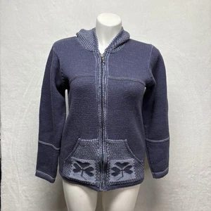 Suéter Aran Crafts Tejido Lana Pescador Irlandés Cremallera Bolsillos Capucha Púrpura Talla M - Imagen 1 de 12