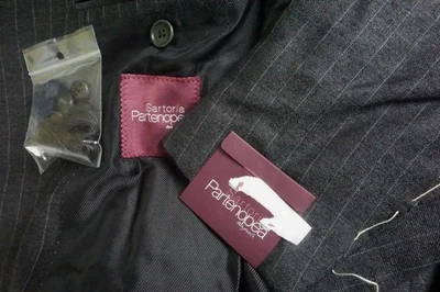 Sartoria Partenopea Gray Pinstriped Silk Blend 2 Pc Suit Jacket Pants 44R NEW - Image 1 of 4