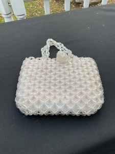 Vintage Clear Beaded Hand Bag 9” X 7” - Picture 1 of 6