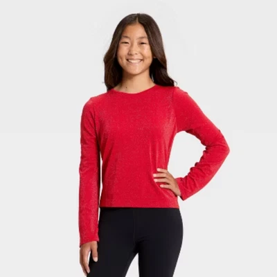 Camiseta de manga larga de lúrex sin costuras para niñas' - todo en movimiento Foto 1 de 3