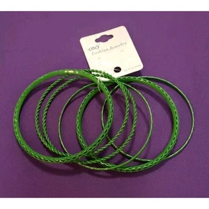 Set Of 6 Bright Green Bangle Bracelets Lightweight Coated Metal Size 8 1/4 New - Picture 1 of 6