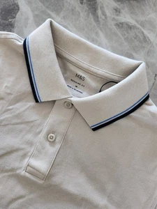 M&S Pure Cotton Pique Tipped Polo Shirt ~ Size M - Picture 1 of 7