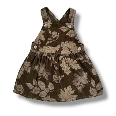Baby Lulu Girls 18M Corduroy Jumper Dress Brown Leaf Pinecone Fall Print - Image 1 of 4