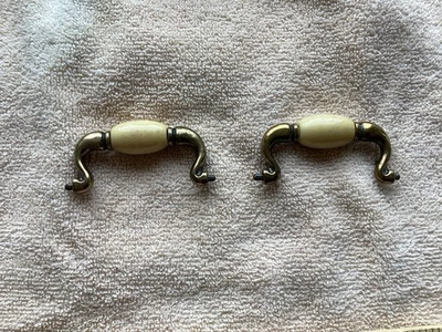 Two Ivory Color And Brass Drawer Pulls. 3 Inches Long. (see pictures) - Image 1 of 4