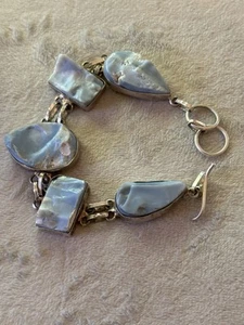 Labradorite Bracelet 925 Sterling Silver Plate 1x 7.5 to 8.5 Inch - Picture 1 of 7