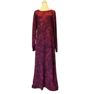Maxi abito blu FATTO A MANO BALI tinta filigrana rayon prugna bordeaux donna TG L - Foto 1 di 11