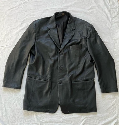 Chaqueta de Cuero JF J. Ferrar Y2K Para Hombre Grande Negra Blazer Abrigo Forrado Botones 100% Foto 1 de 4