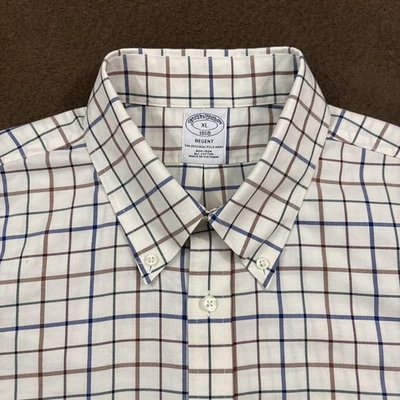 Camisa BROOKS BROTHERS Para Hombres Beige Azul A Cuadros Ajuste Regente Sarga Abotonada XL Foto 1 de 4