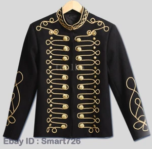 Mens Button Stage Nightclub Jacket Blazers Embroidery Court Coat Stand Collar sz - Picture 1 of 13