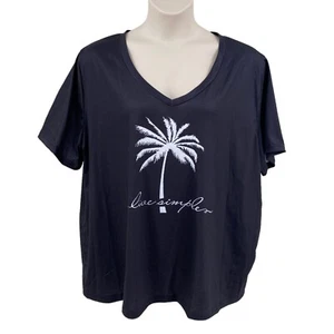 Womens Plus Size Knit Shirt Top Black Size 5X SS Polyester V-Neck Palm Tree - Picture 1 of 11