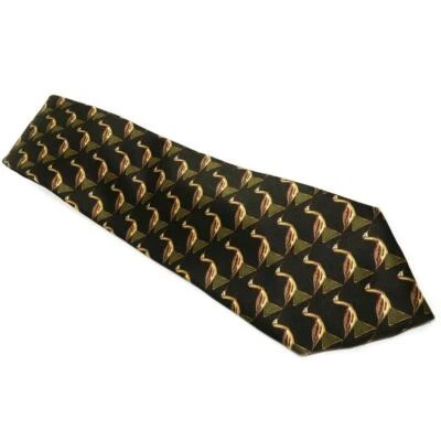 Sulka, France Green w/ Gold & Brown Bird, 100% Silk Necktie, 4" Long 58" - Image 1 of 4