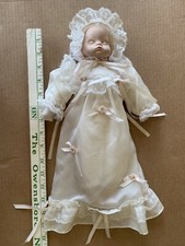 Doll With Bisque Head In Gown With Heart Shaped Blanket Unmarked