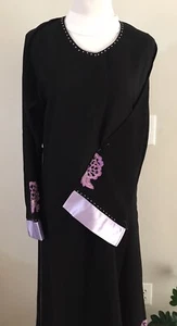 Mujer Negro Mangas Largas Abaya Maxi Vestido Dubai Cristal Adornado Talla M - Imagen 1 de 7