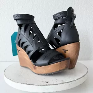 NEU Lane Stiefel BECCA Damen schwarz Keilabsatz 7,5 Western Sandalen Cowgirl Leder - Bild 1 von 9
