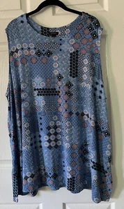 J.Jill Women’s Blue Boho Print Stretchy Scoop Neck Sleeveless Top Plus 4X - Picture 1 of 6