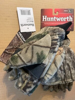 HUNTWORTH HIDD'N 4 Open Finger/Mitten Option CAMO Gloves Fleece LINED size L LG - Image 1 of 4