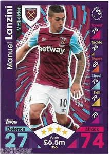 2016 / 2017 EPL Match Attax Base Card (356) Manuel LANZINI West Ham United - Picture 1 of 1