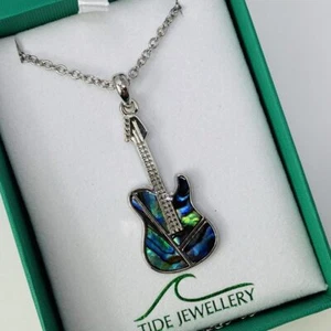 Guitar Paua Shell 40mm Necklace Pendant Abalone Tide Jewellery Gift Box - Picture 1 of 6