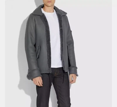 Coach Mens Leather Shearling Sheepskin Lamb Snap Bomber Jacket Black 46 S Turkey - Image 1 of 4
