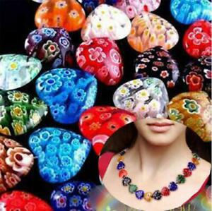 Wholesale 8mm Colorized Glass Millefiori Beads Heart Flower DIY Necklace Jewelry