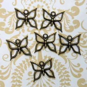 10 Butterfly Charms Antique Bronze Tone 2 Sided - BC584 - Picture 1 of 2