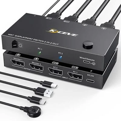 DP Umschalter 2 Eingänge 2 Ausgänge, MST SST DisplayPort Splitter für 2 Computer - Bild 1 von 3