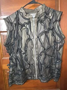 Stillman Studios New York Leather Mesh Vest Rhinestone Zipper 1x - Picture 1 of 6