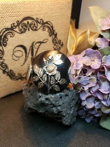 sterling Silver plate spoon Bracelet bangle Handmade vtg cuff brass rose black - Foto 1 di 5