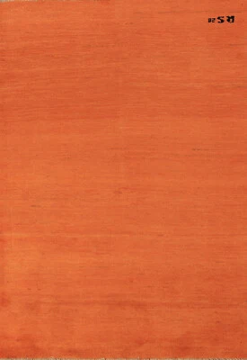 Trendy Gabbeh Solid Orange Wool Modern Accent Rug Contemporary rug 4x6 ft - Image 1 of 4