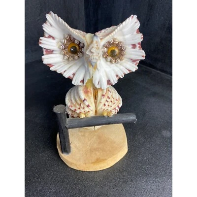 Sea Shell Owl Decorative Figurine Statue Decorative Coastal Ocean Beach - Image 1 of 4