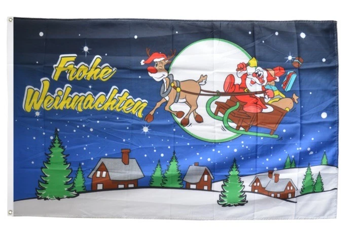 Fahne Frohe Weihnachten Rentier und Weihnachtsmann Flagge Schlitten Hissflagge 9 - Bild 1 von 1