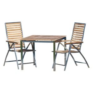 Gartengarnitur Edelstahl Teak Set: Tisch 90x90 cm + 2 Hochlehner 1A - Teak Holz - Bild 1 von 8